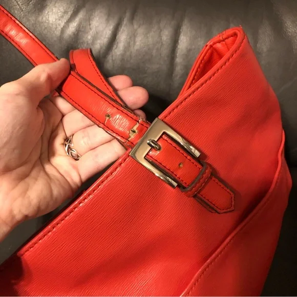 Coral Striped Tote Bag Pocketbook Purse - Picture 4 of 6